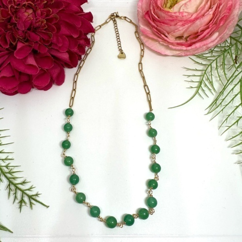 NEW⚜️Green Agate Gemstone Beaded Necklace